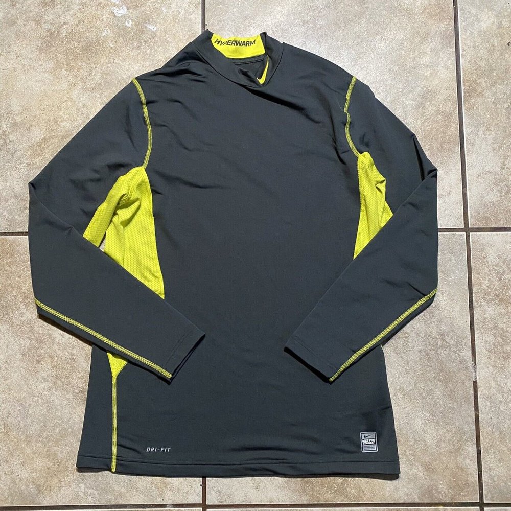 Nike Pro Combat Performance Activewear Gym Long Sleeve Mens Large Grey Green